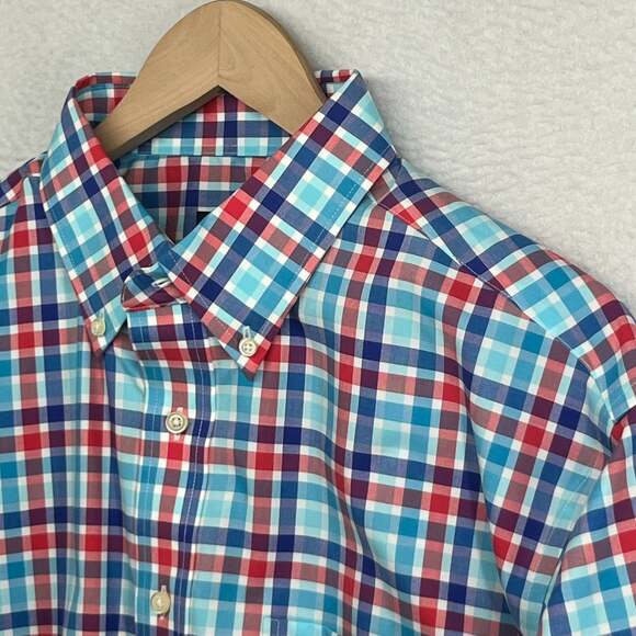 Jos. A. Bank Other - JOS A BANK Shirt Mens L Travelers Collection Plaid Poplin Cotton Blue NEW